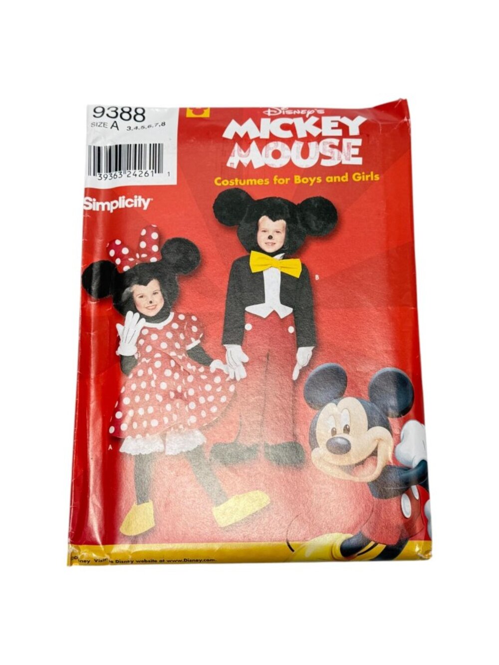Simplicity 9388 Child Disney Mickey Mouse Costume Sew Pattern Size 3 to 8 Uncut